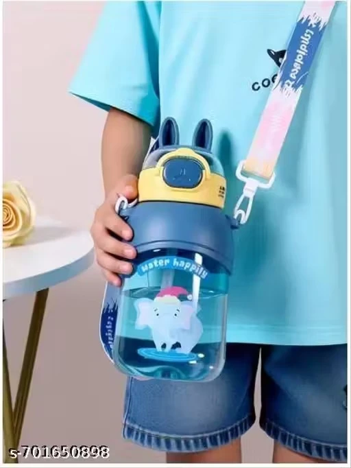 cartoon print Bunny ears BPA Free Straw water bottle for girls, boys and kids 650 ml Water Bottle (Set of 1, Multicolor)