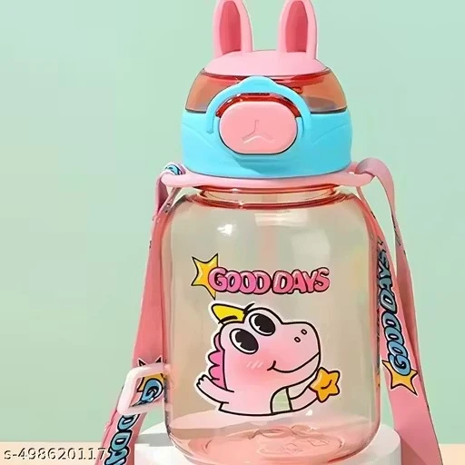 Rabbit Design Portable Water Bottle for Kids with Adjustable Strap for Boys & Girls 600ML(Multicolor , Pack of 1)