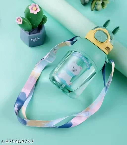 GreenFinch cartoon print Bunny ears BPA Free Straw water bottle for girls, boys and kids 650 ml Water Bottles (Set of 1, Multicolor)