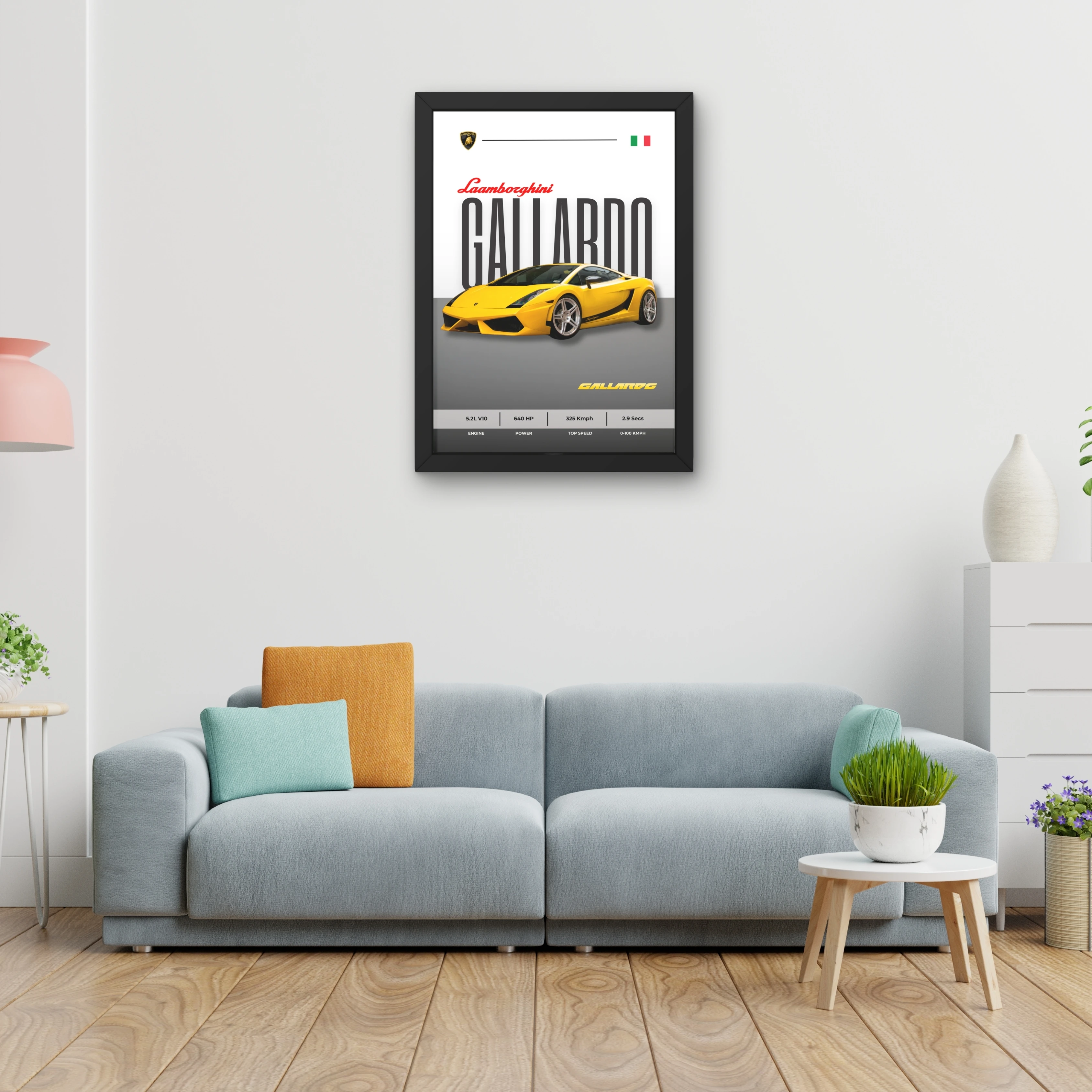 VK Craft Creations Car Framed Poster, Cars Theme, Digital Reprint, 12 x 9 inch, Gift for Boys Room, Pack of 1 (Style 42)