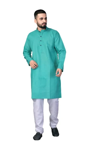 Men’s Cotton Long Kurta - Full Sleeve Mandarin Collar | Casual & Festive Ethnic Wear for Men