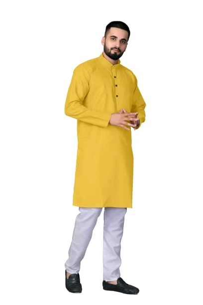 Men’s Cotton Long Kurta - Full Sleeve Mandarin Collar | Casual & Festive Ethnic Wear for Men