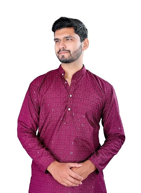 Men's Reyon Sequence Chickenkari Kurta-Ethnic Elegance for Festivals - Comfortable Traditional Kurta for Mens