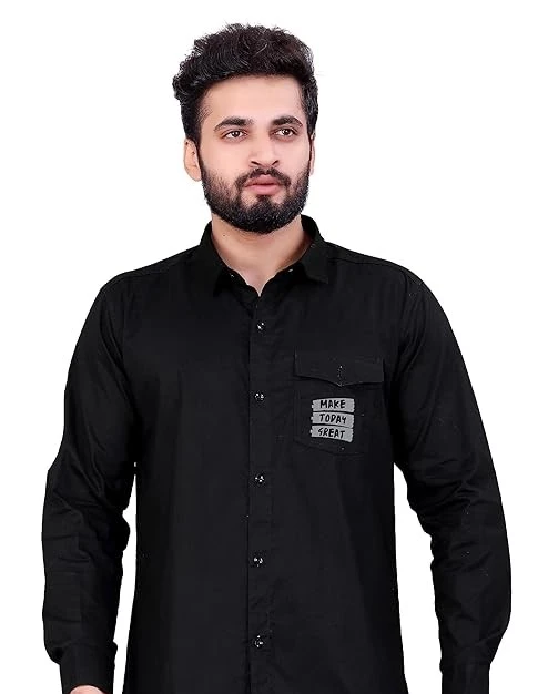 Men's Slim Fit Casual | Textured Printed Cotton Shirt with Spread Collar