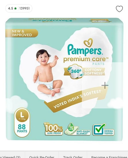 Pampers Premium Care Softest Ever Diaper Pants (L) Size - 88 Pieces