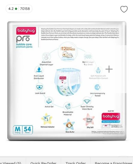 Babyhug Pro Bubble Care Premium Pant Style Diaper Medium (M) Size - 54 Pieces - New & Improved Superior Fit