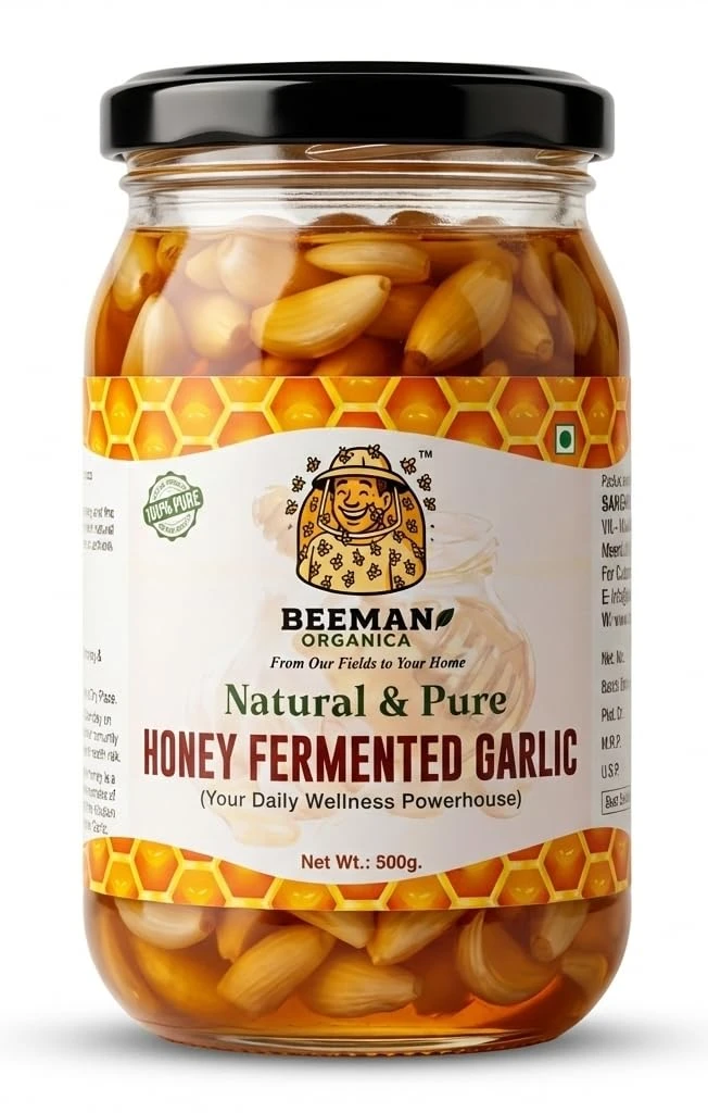 BEEMAN ORGANICA Honey Farmed Garlic- 500 Grams- Anti Bloating & Cure Acidity- Anti Ageing- Weight Loss- Helps to aid Cholestrol- Ancient Remedy pack of 2