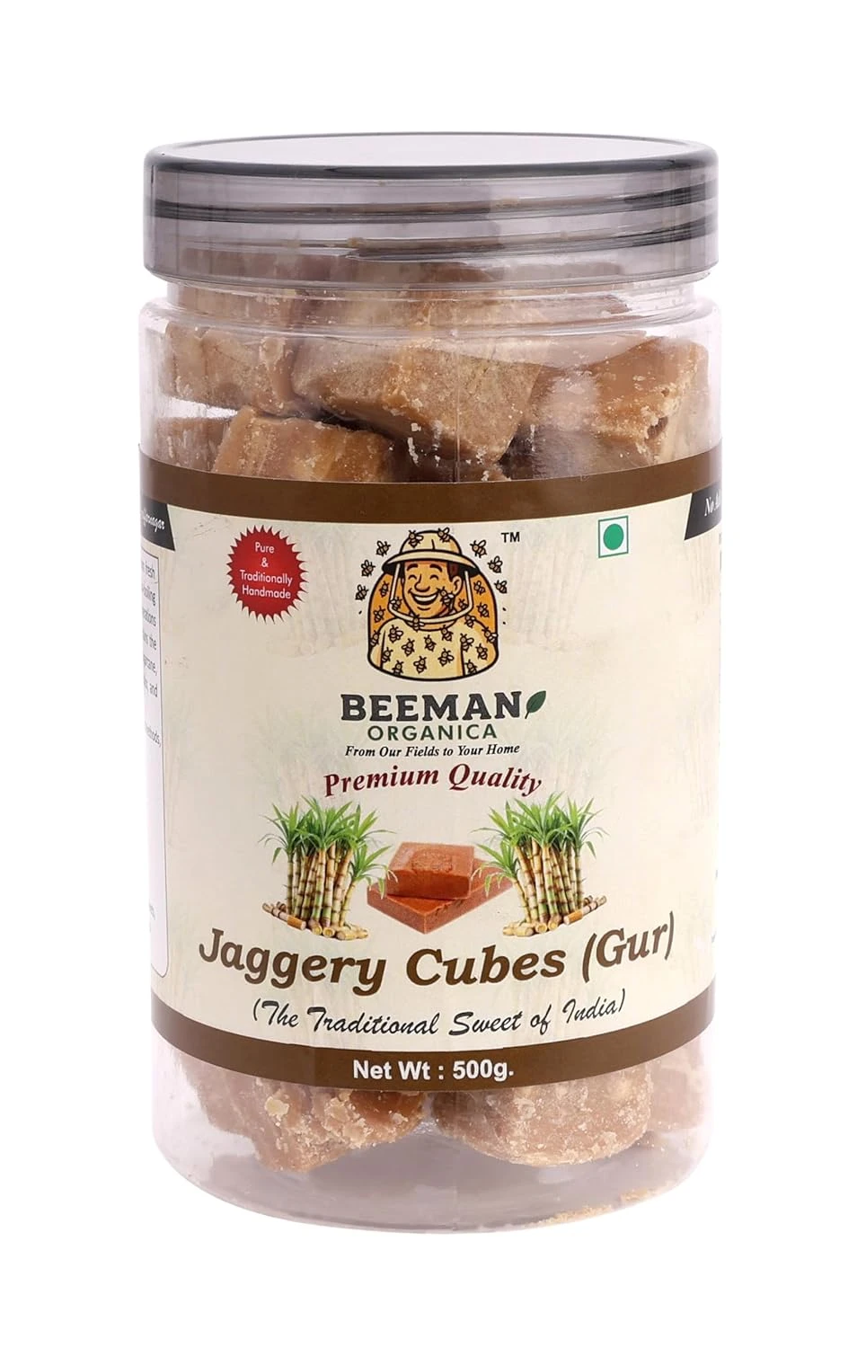 Beeman Organica Premium Jaggery Cubes (500 g) | Desi Gud | Organic & Chemical Free | Hand made (500 gm) pack of 2