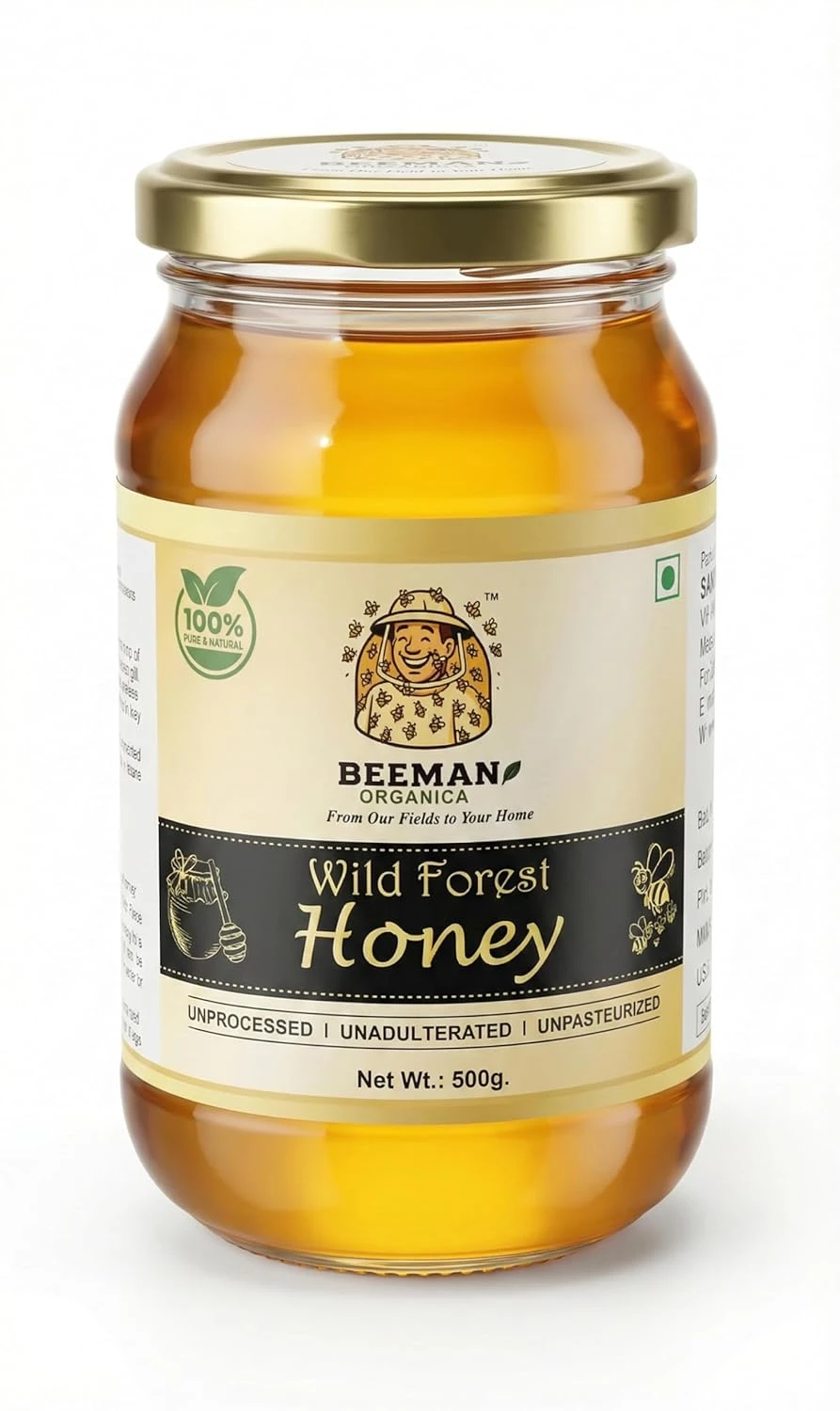 BEEMAN ORGANICA Wild Forest Honey (500 Gm) Organic Pure and Natural | Most Nutritious Jungle Honey | Ayurvedic | Unprocessed, Unadulterated, Unheated | Immunity Booster