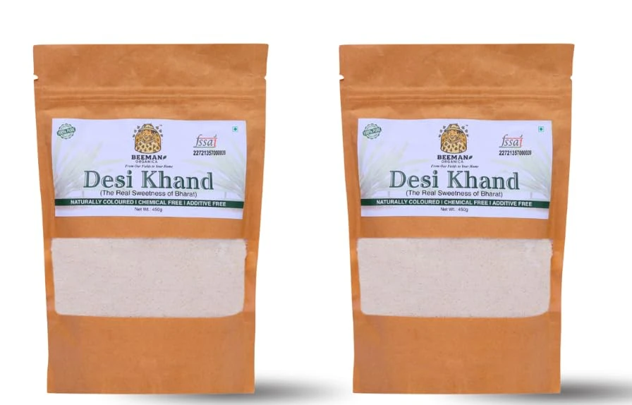 BEEMAN ORGANICA Organic Desi Khand (450 Grams - Pack of 2) | Suphur Free | Chemical Free | No Colours added | NO Preservatives | Rich In Nutrients