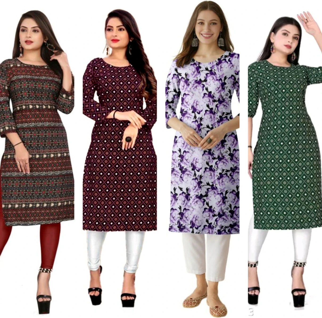 GRIVENTOM CREATION Pack of 4 Women Printed, Geometric Print, Floral Print,... Multicolor