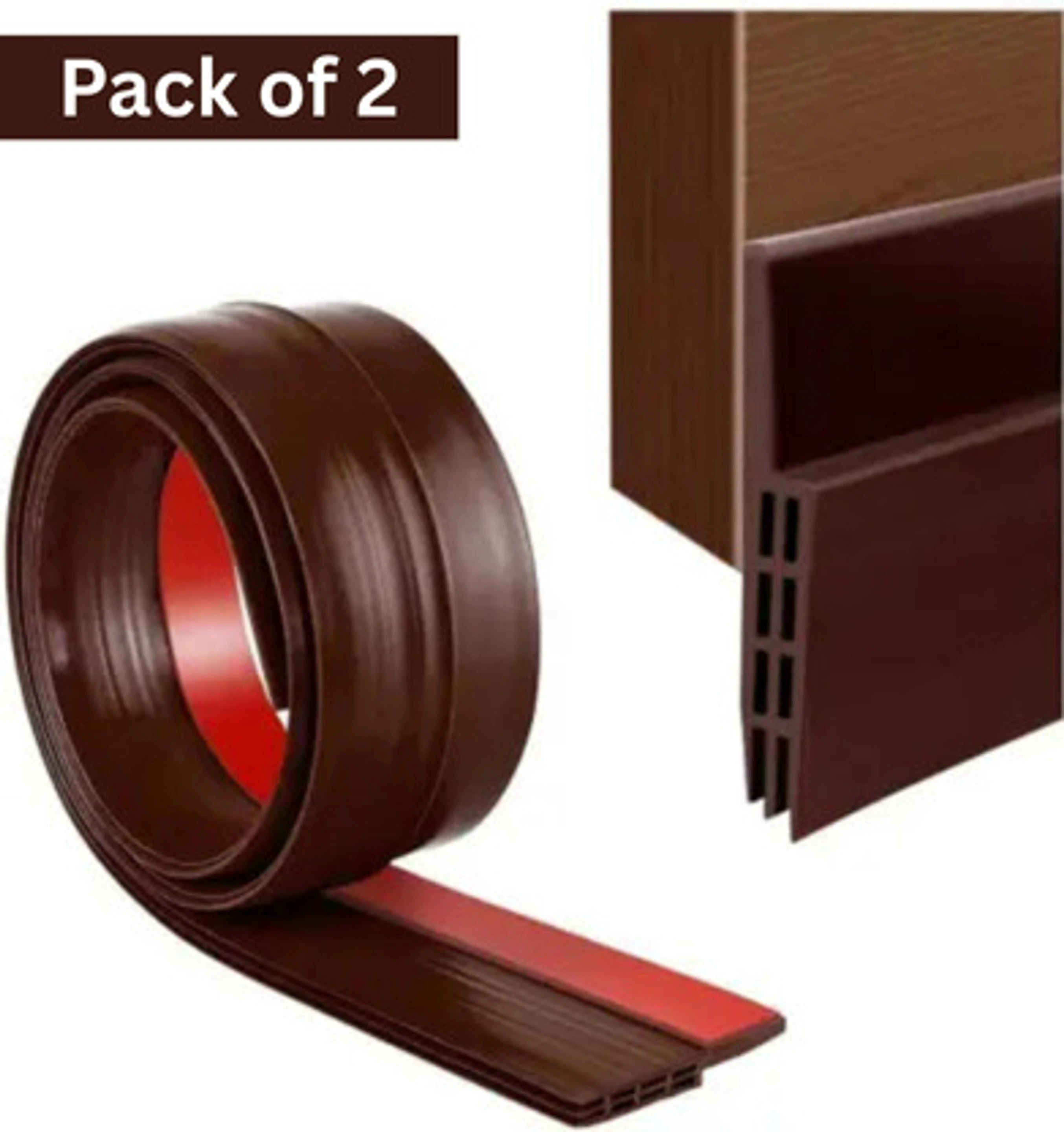 (Pack of 2) Self-adhesive rubber door seal Self-Adhesive Window/Door Tape for Seal, Cockroach Insect Bugs Stopper 1 Meter Floor Mounted Door Stopper (Brown