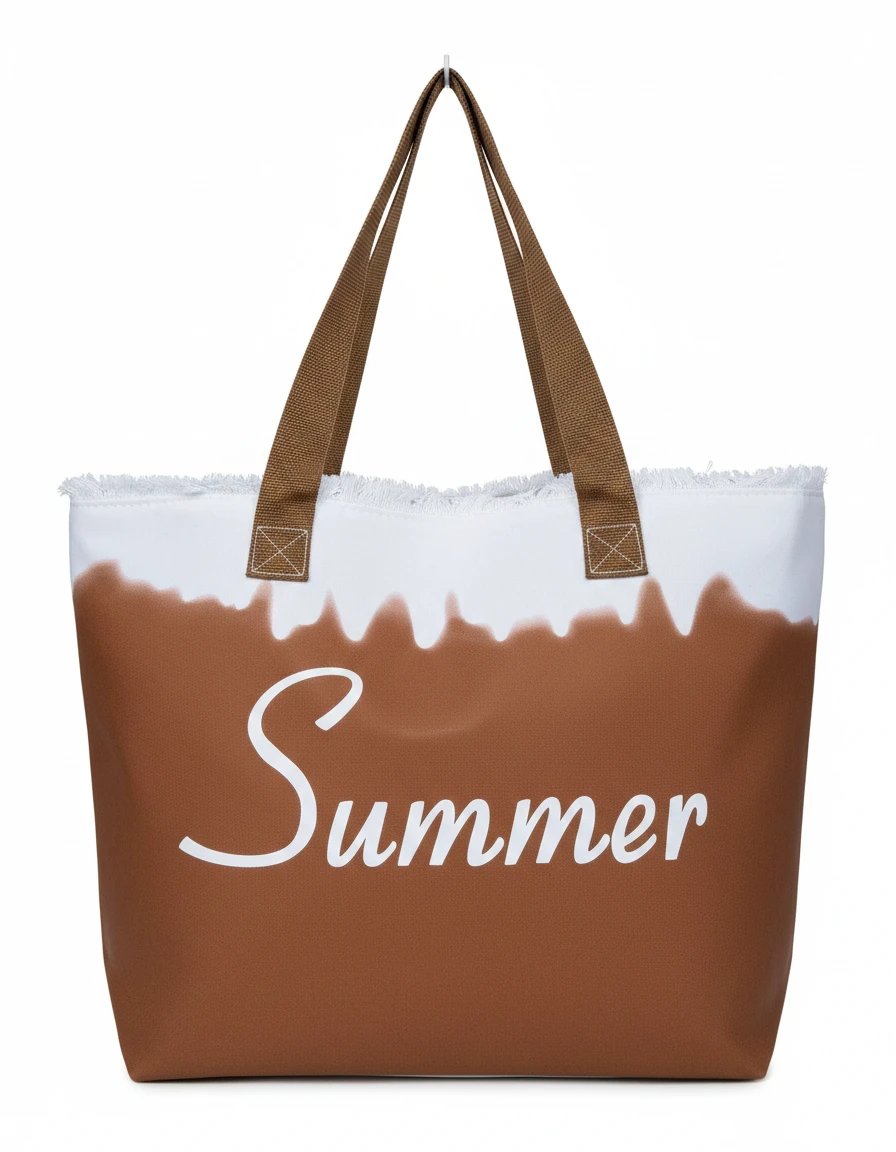 Aditya Creations Summer Tote Bag, Beach Bag with Summer Text, Canvas Shoulder Bag, Summer Vibes Gift Color Brown