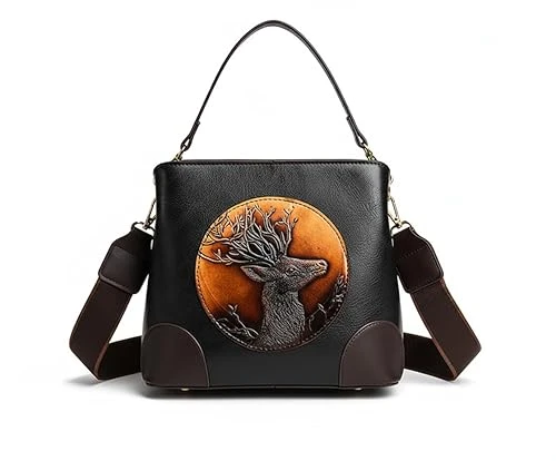 Aditya Creations Leather Shoulder Bag with Deer Embossed Design, Crossbody Handbag with Adjustable Strap