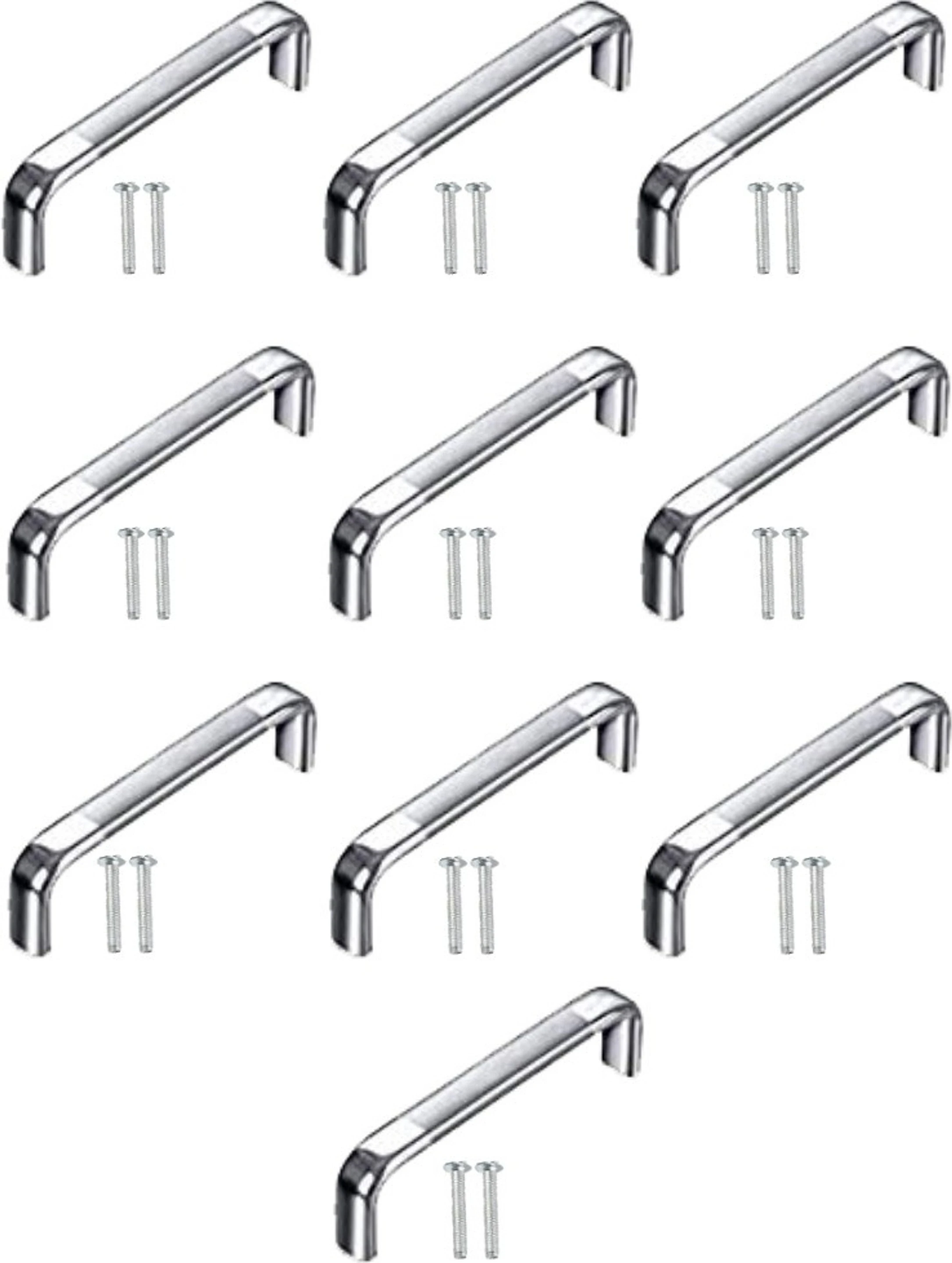 Wardrobe | Door Handle Oval D with Screw (4 Inch, Chrome Finish) Stainless Steel Cabinet/Drawer Handle (Silver Pack of 10)