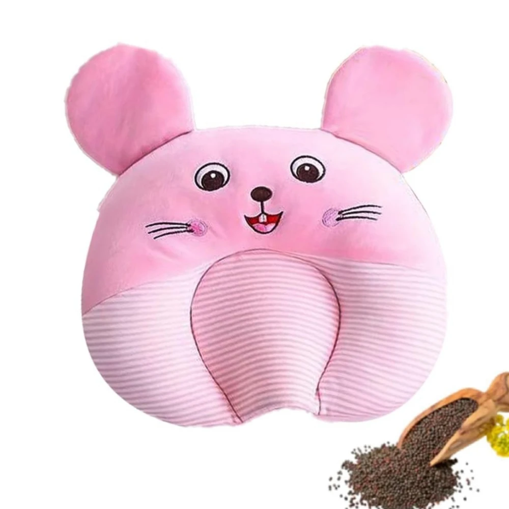 Baby Mustard Seed Pillow for Newborn (0–12 Months) | Soft Cotton Cover Infant Head Support Cushion for Round Head Shaping | Lightweight Cartoon Print Seed Pillow