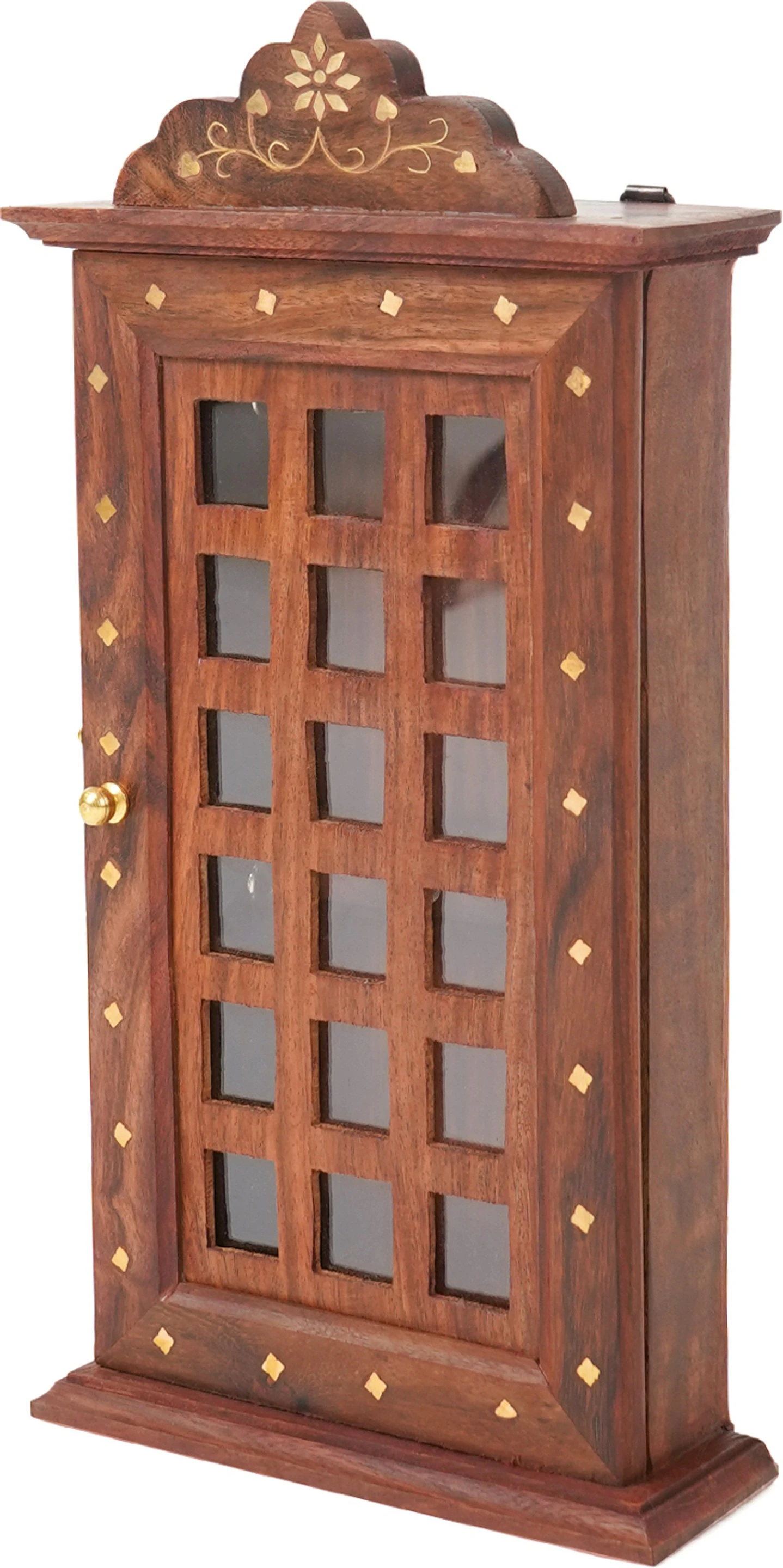 Sheesham Wooden Key Holder-Square Design Wood Key Holder (6 Hooks, Brown)