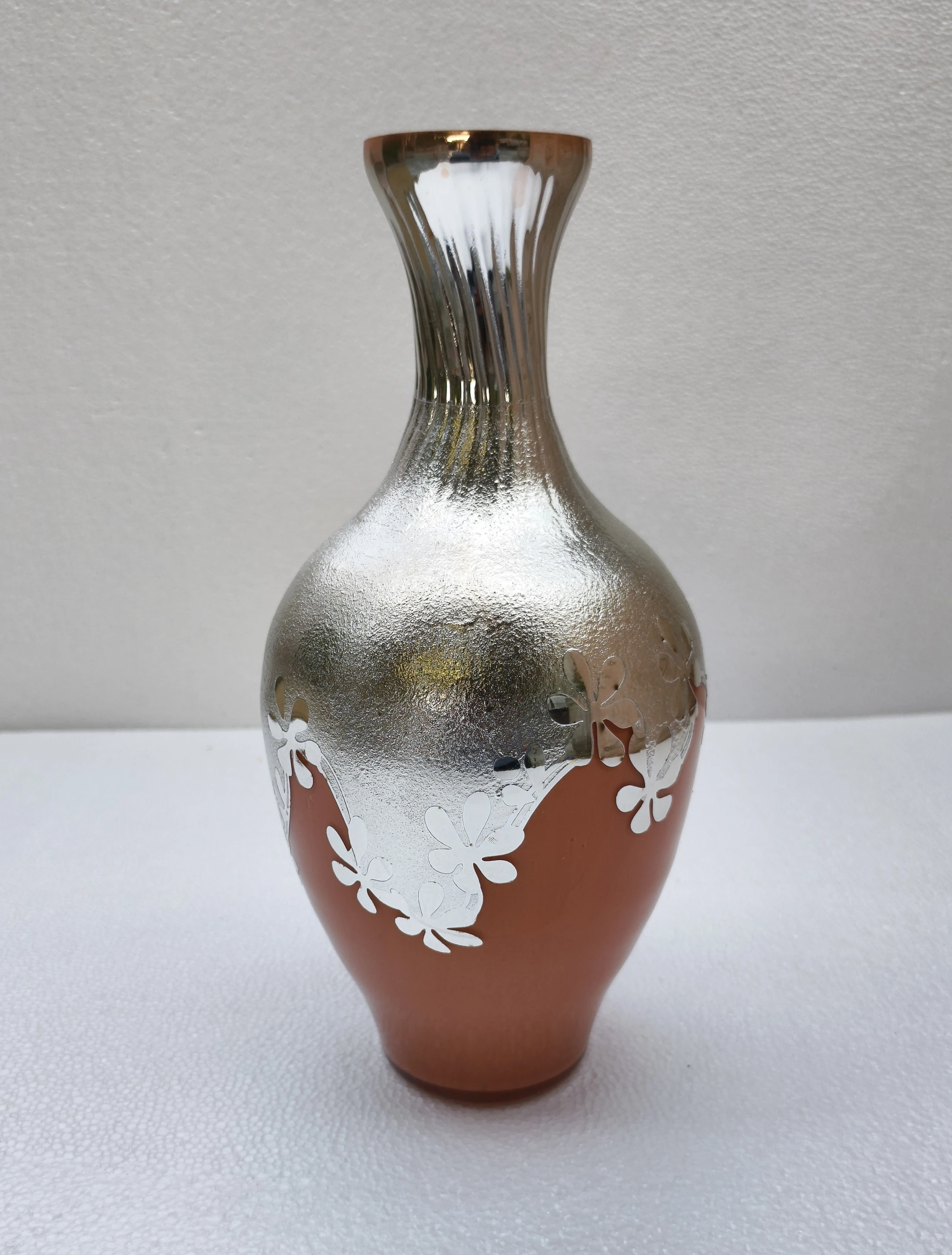 SILVER PLATED GLASS FLOWER VASE Glass Vase (12 inch, Orange, Silver)