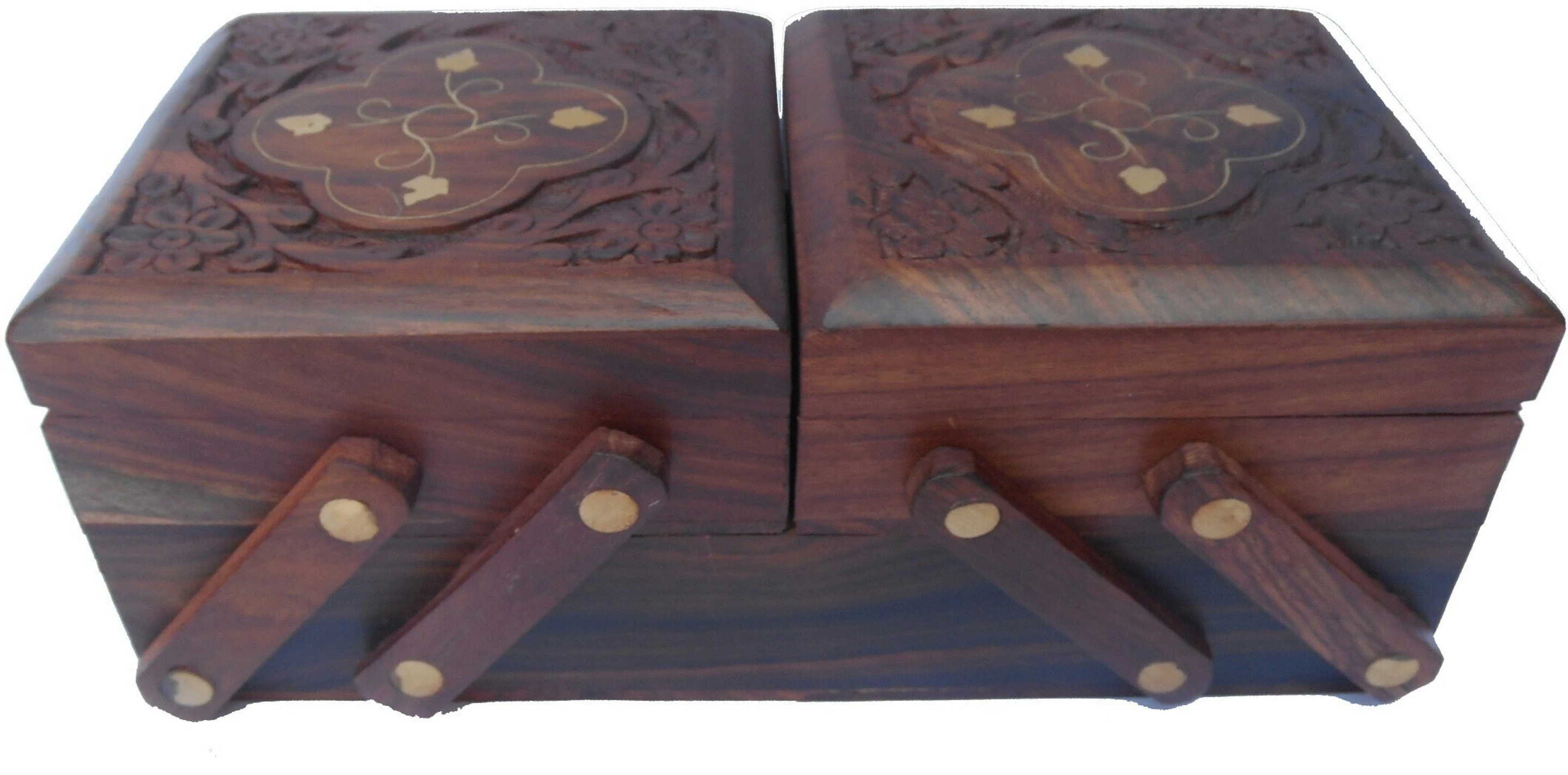 SHEESHAM WOOD MADE WELL CARVED JEWELLERY Vanity Box (Brown)