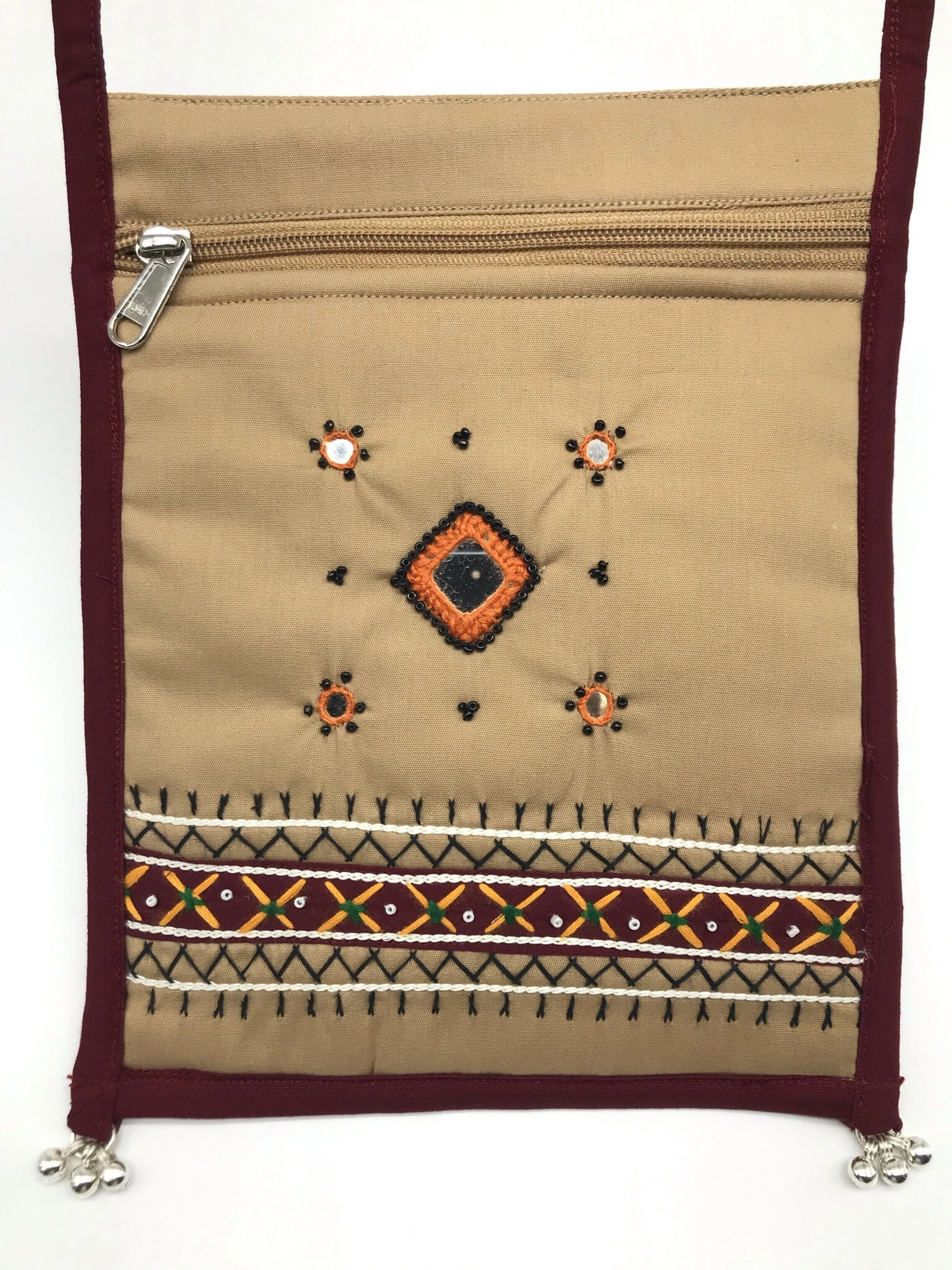 Beige Women Sling Bag small crossbody bag cell phone purse wallet Cotton Handmade Eco Friendly mobile