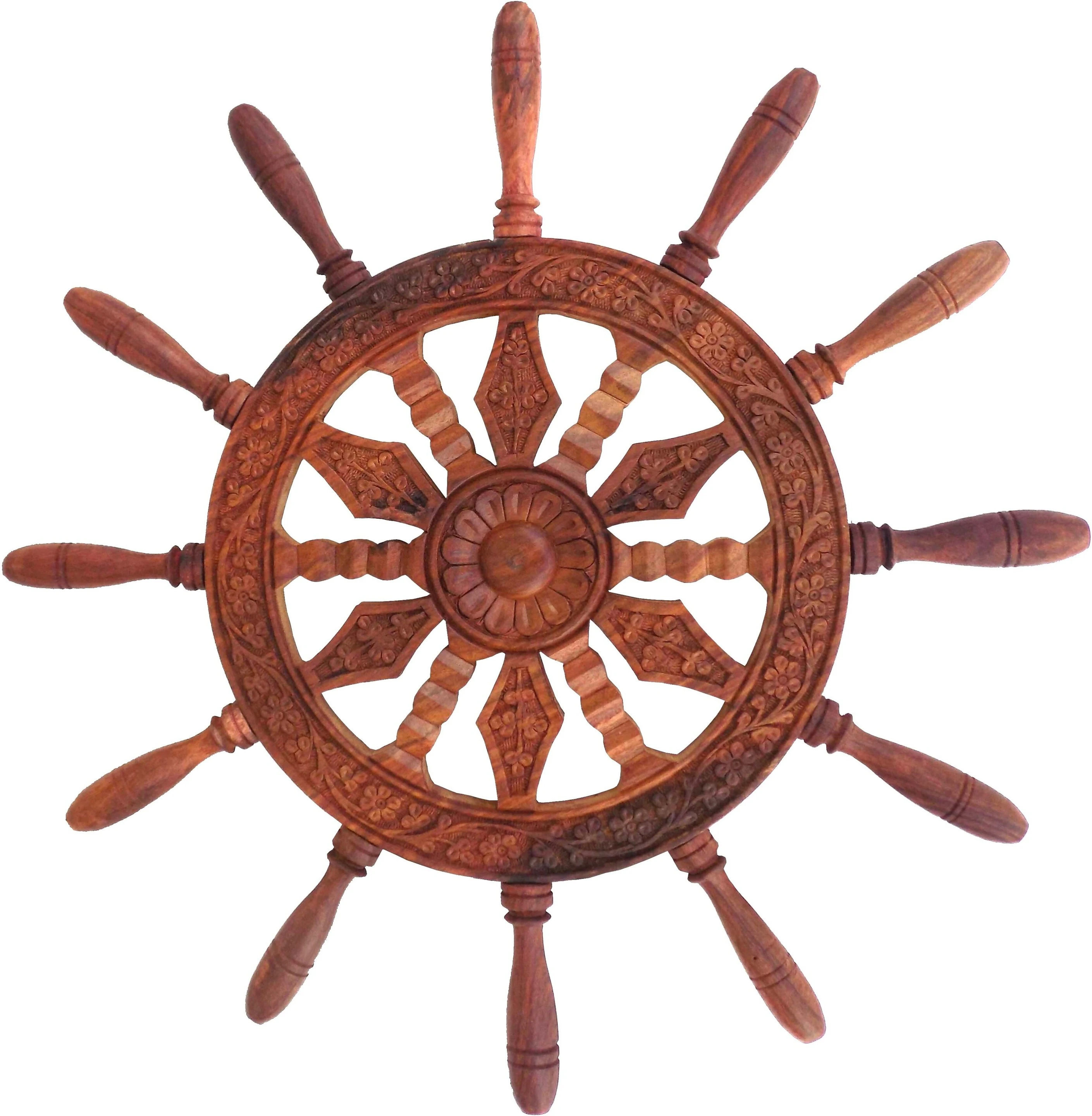 SHEESHAM WOOD MADE WELL CARVING WHEEL TO DECOR YOU WALL Decorative Showpiece  -  1.5 cm (Wood, Brown)