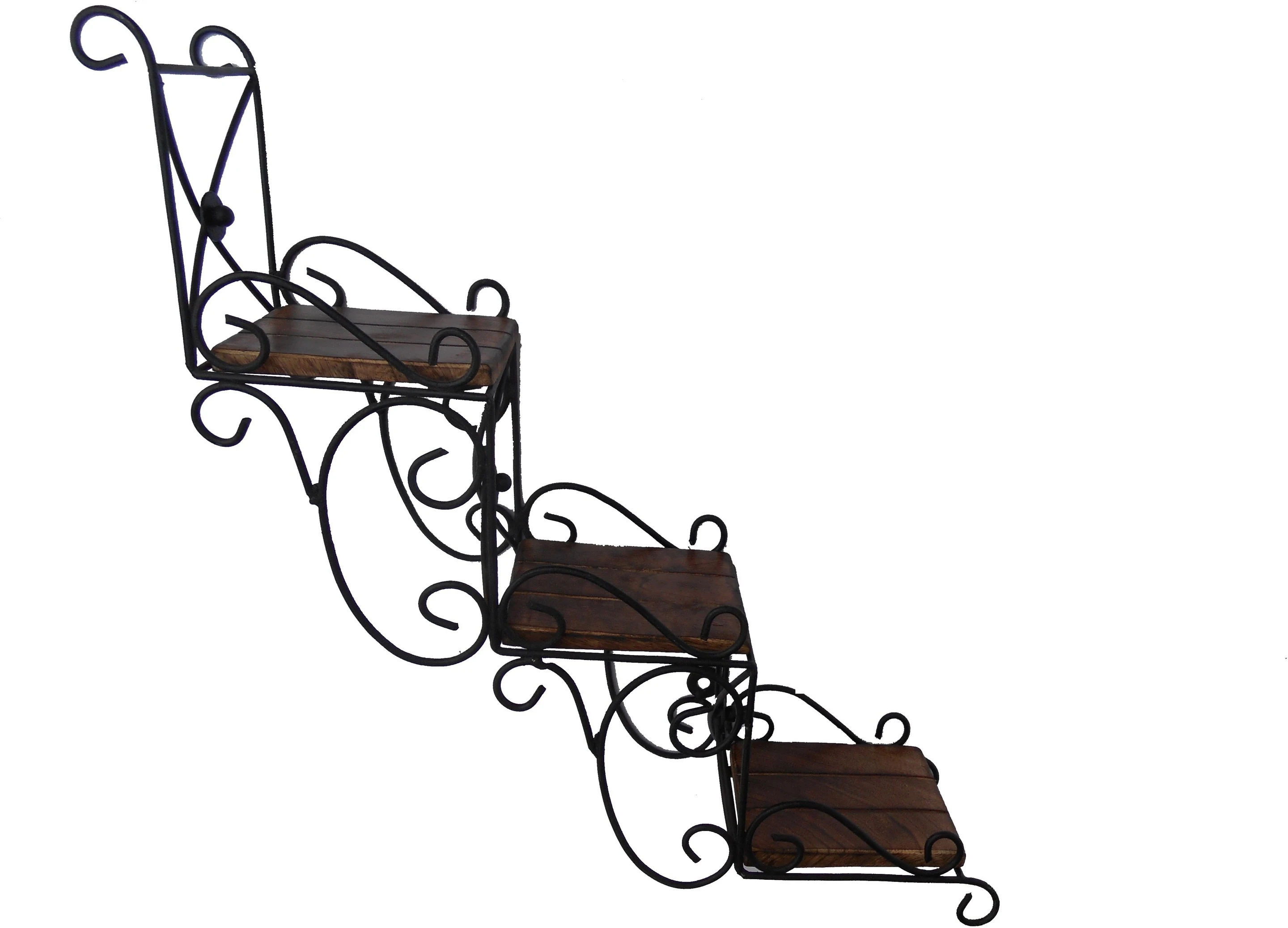 Wooden, Iron Wall Shelf (Number of Shelves - 3, Brown, Black)