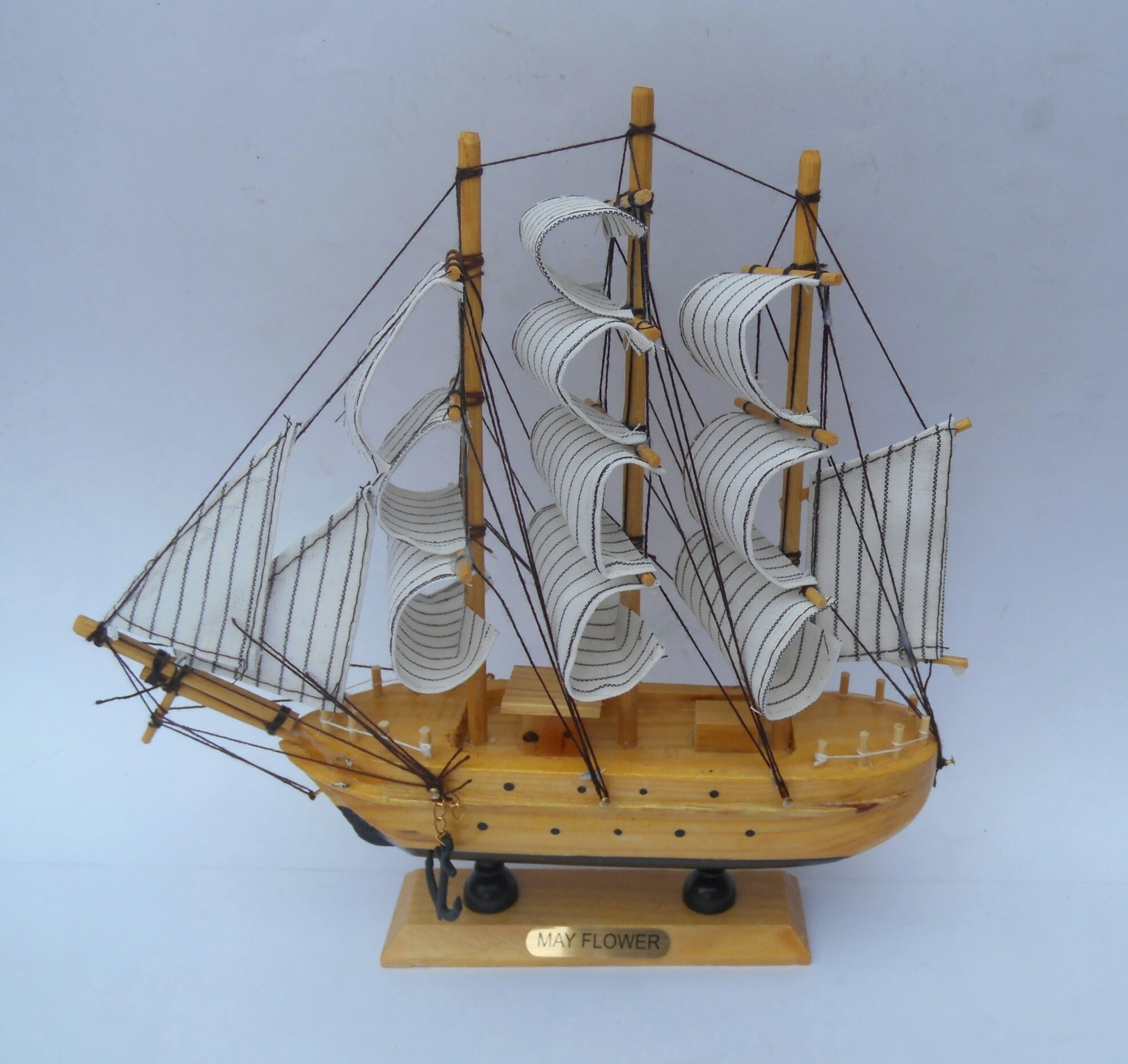 Hand Crafted Sailing Ship Decorative Showpiece  -  24 cm (Brass, Brown, White)
