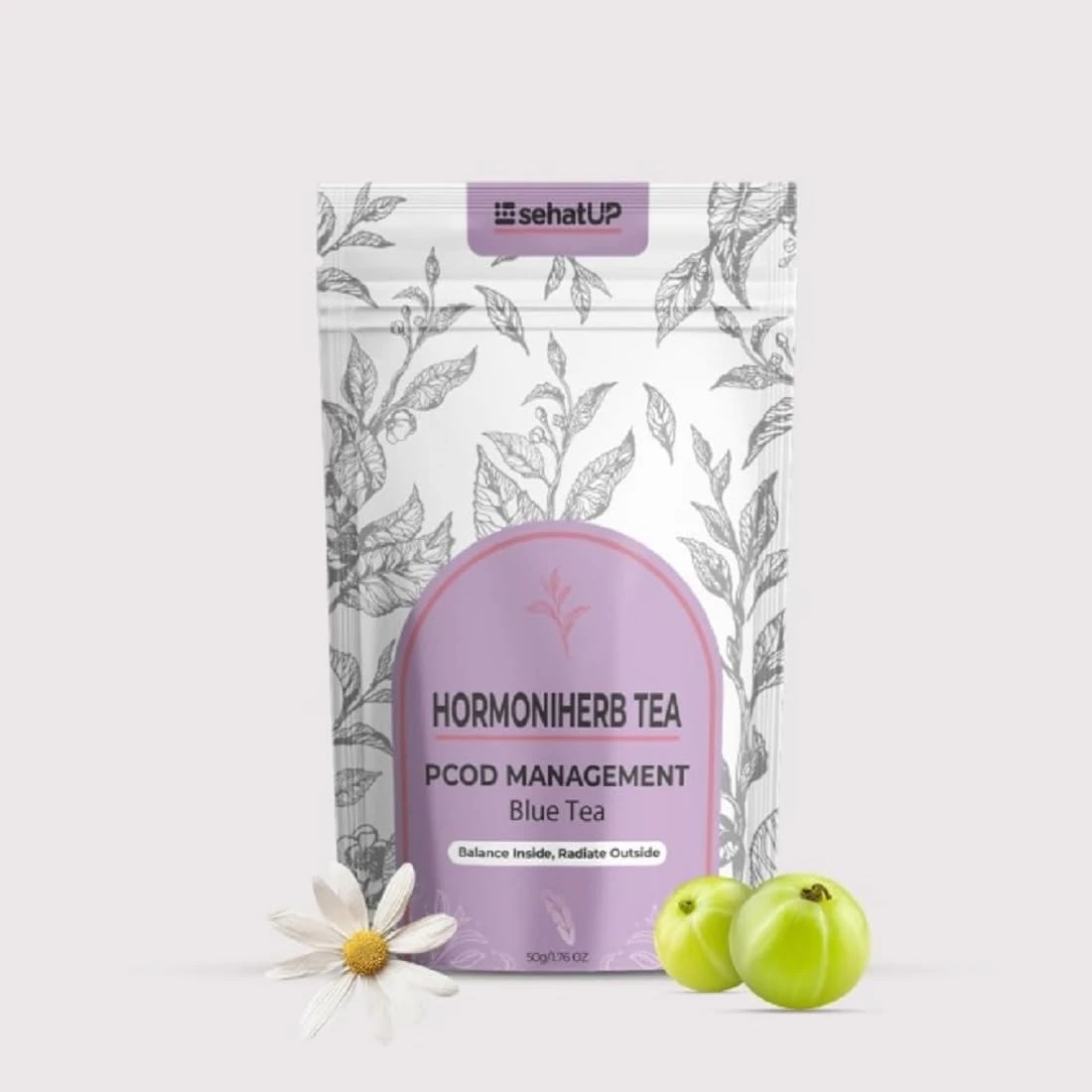 sehatUP HormoniHerb Herbal 50g | Ayurvedic Herbal for PCOS & PCOD | Chamomile, Shatavari, Blue Pea Flower | PMS Care Tea | Pain Relief, Menstrual Support & Hormonal Balance | PCOS Tea for Women | Caffeine-Free & 100% Natural