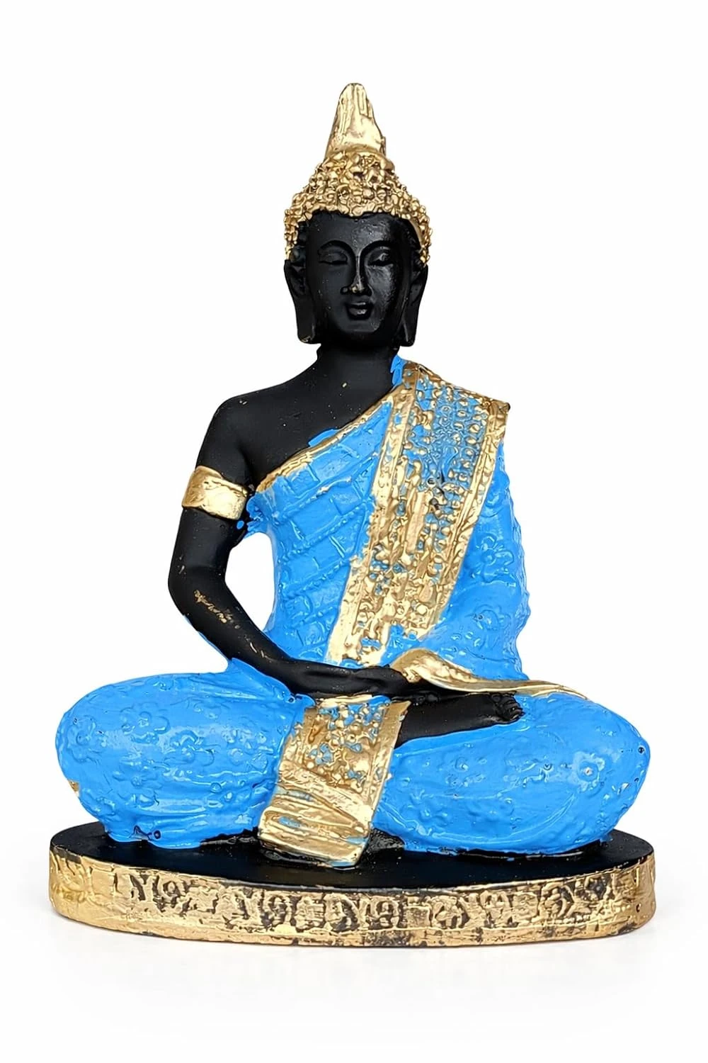 Decorative Buddha Figurine, Black and Gold, Resin, Meditating Pose, Traditional Asian Style, Religious Theme (Blue Black – Dark Shade)
