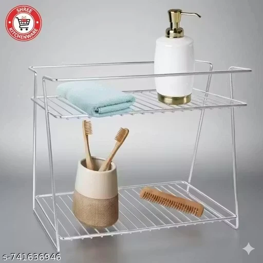 Shree Kitchenware 2 Tier Shelve Older Storage Spice Rack Storang Organizer Trolley Stainless Steel Microwave Over Seasoning Dishes Drain Over Rack, Multi Function Bathroom Storage Rack (2 Layer)