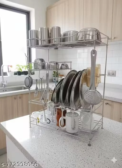 SHREE KITCHENWARE Stainless Steel Kitchen Dish Rack l Utensil Holder l Plate Stand l Multi-purpose Storage Rack