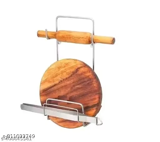 Stainless Steel Rolling Pin Holder | Chakla Belan Stand with Hardware | Space-Saving Kitchen Organizer | Rust-Resistant & Easy Clean | for All Rolling Pin & Board Sizes