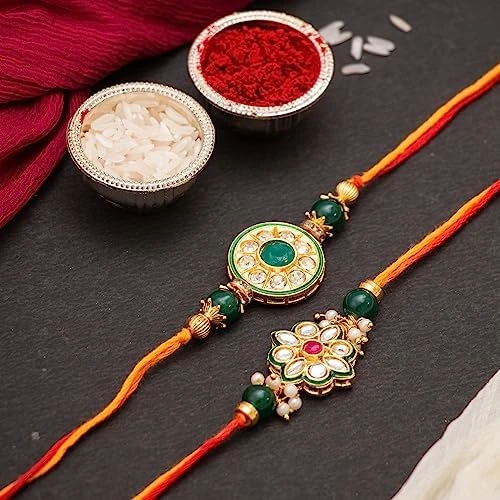 Rakhi for Brother Set of 2 Floral Kundan Rakhi for Bhaiya Bhai Boy Raksha Bandhan Designer Rakhi Meenakari Rakhi