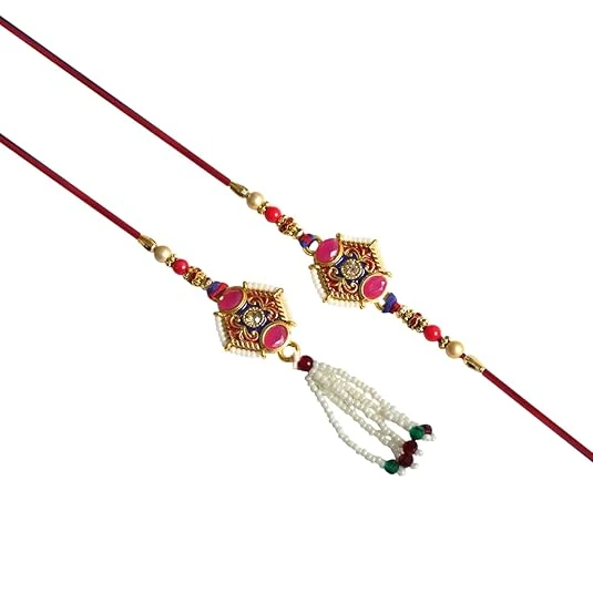 Traditional Designer Lumba Rakhi for Brother on Raksha Bandhan gifting(Dark Pink and White Color Lumba Rakhi)