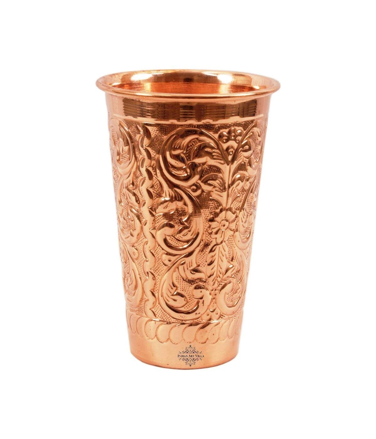 INDIAN ART VILLA Handmade Designer Pure Copper Glass Cup - 525 ML Water Storage Home Decorate Good Health Benefits Yoga,