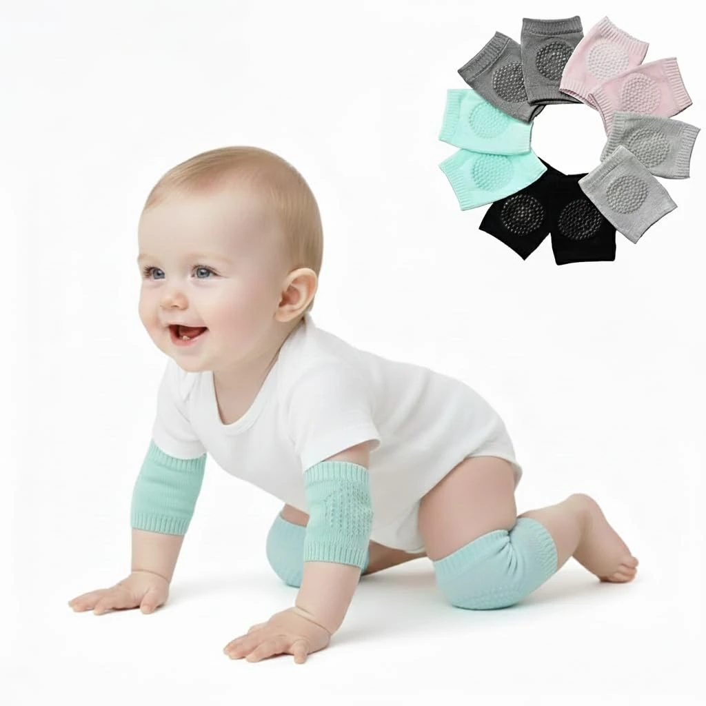 Baby Knee Pads & Elbow Protector Set of 2 Pairs | Anti-Slip Silicone Dots, Soft & Stretchable Knee Support for Toddlers Crawling & Walking | Breathable, Comfortable Leg Warmers (Multicolour)
