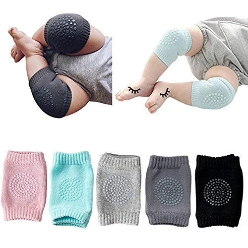 Baby Knee Pads for Crawling, Anti-Slip Padded Stretchable Elastic Cotton Soft Breathable Comfortable Knee Cap Elbow Safety Protector (Set of 2 Pairs)(Multi Color)