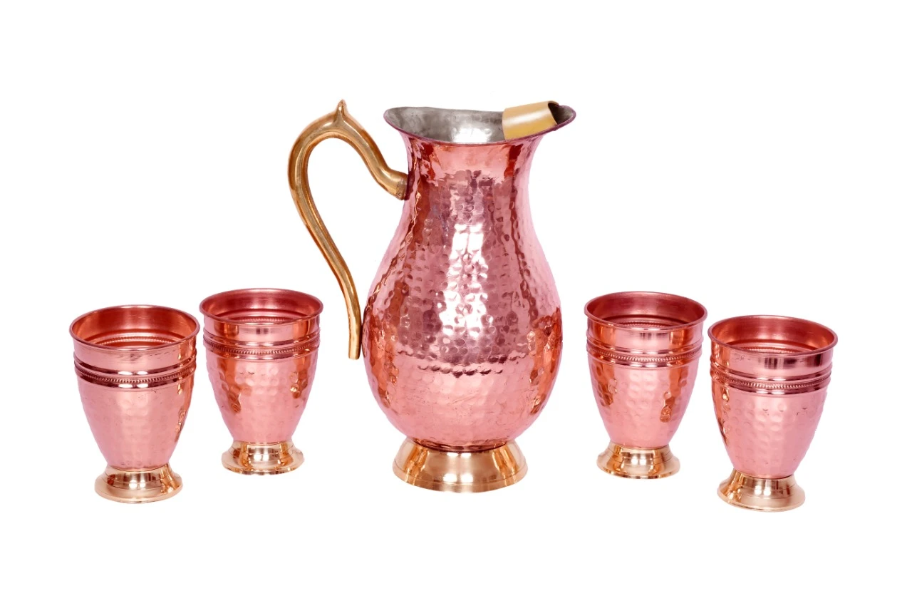 Smartserve Seamless Copper Hammered Jug Set of 5pcs (1 Jug + 4 Glasses)