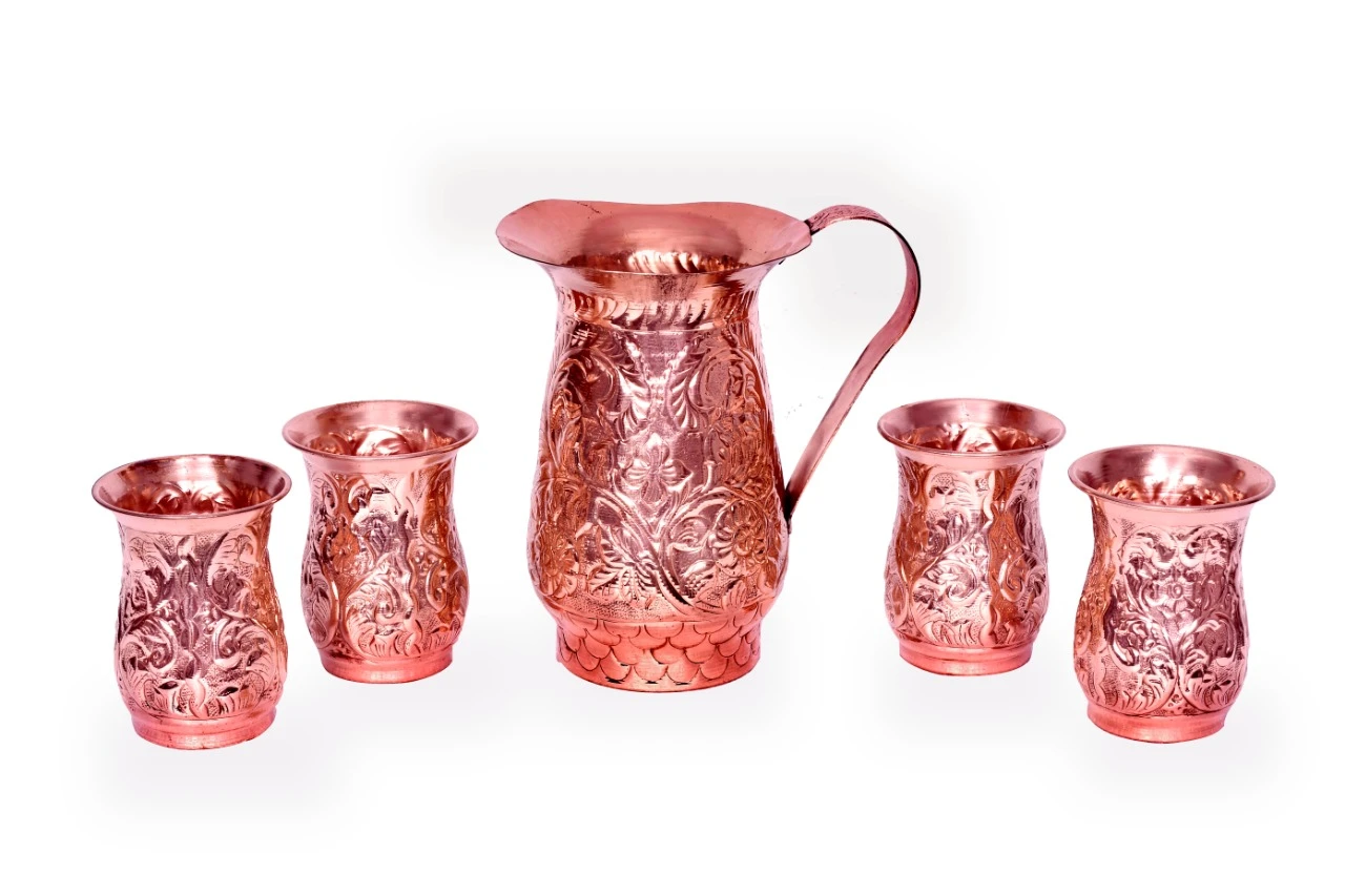 Smartserve Seamless Copper Hammered Jug Set of 5pcs (1 Jug + 4 Glasses)