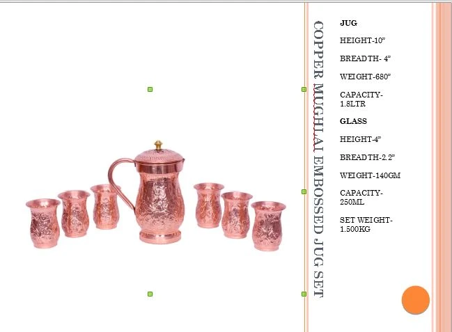 2 Litre Copper Golden Nakkashi Printed Jug