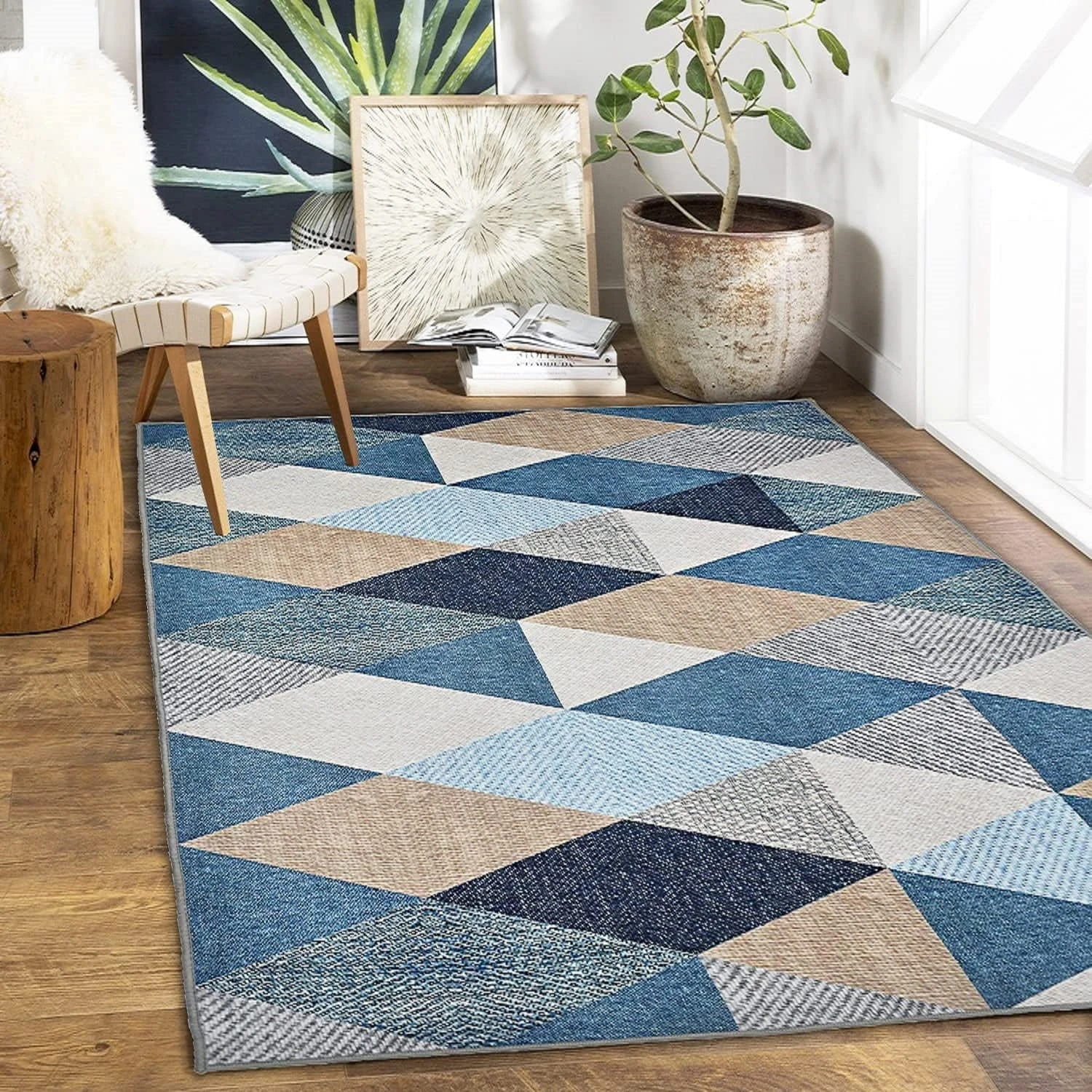 Multi Printed Carpet Rug Runner and Carpets for Bedroom/Living Area/Home with Anti Slip Backing (Crystals  3x5 fts)