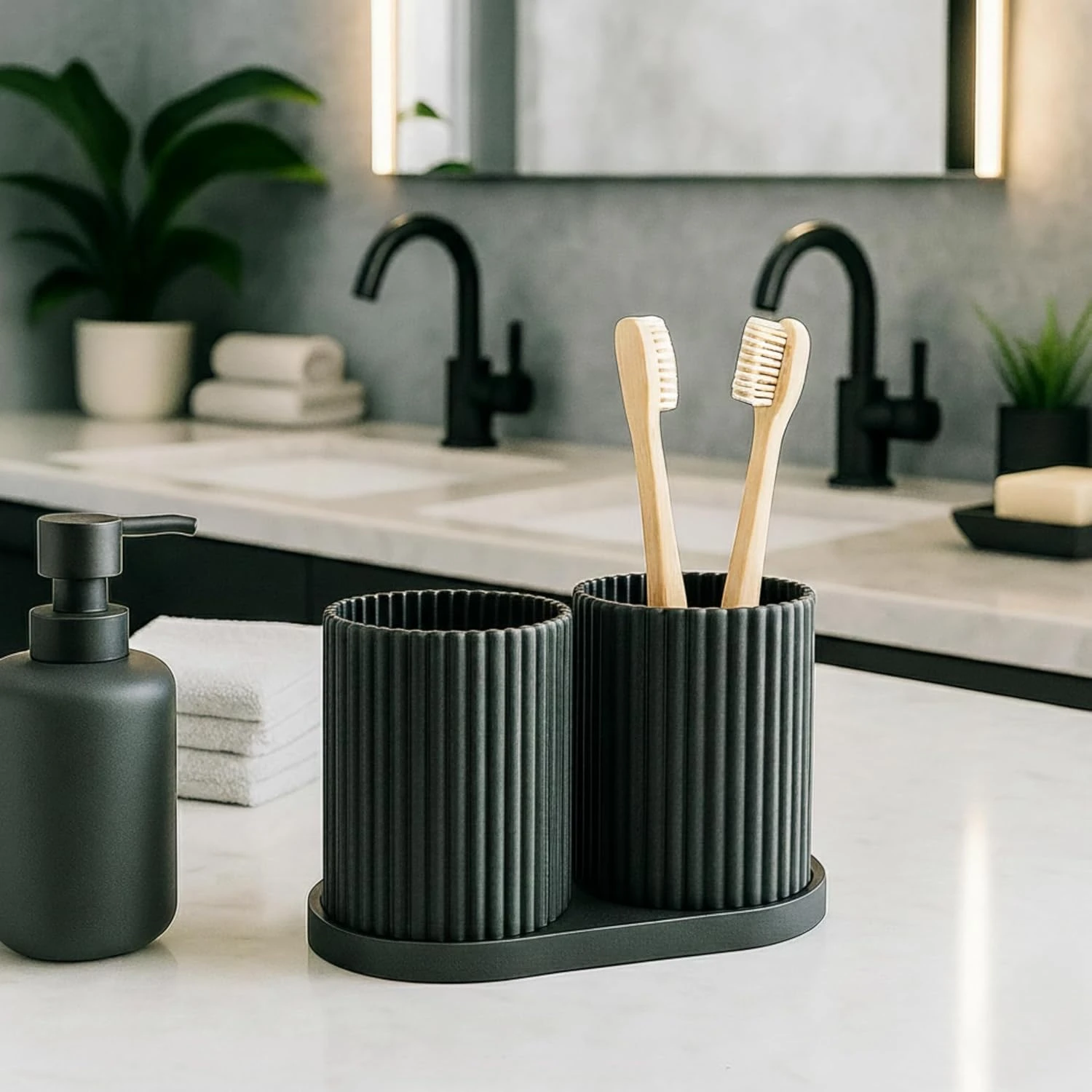 Tooth Brush Holder Bathroom, Brush Holder for Bathroom Organizer, Toothbrush Holder Stand, Brush Stand, Comb Holder, Hostel Essentials for Girls College, Toothpaste Holder | Black |