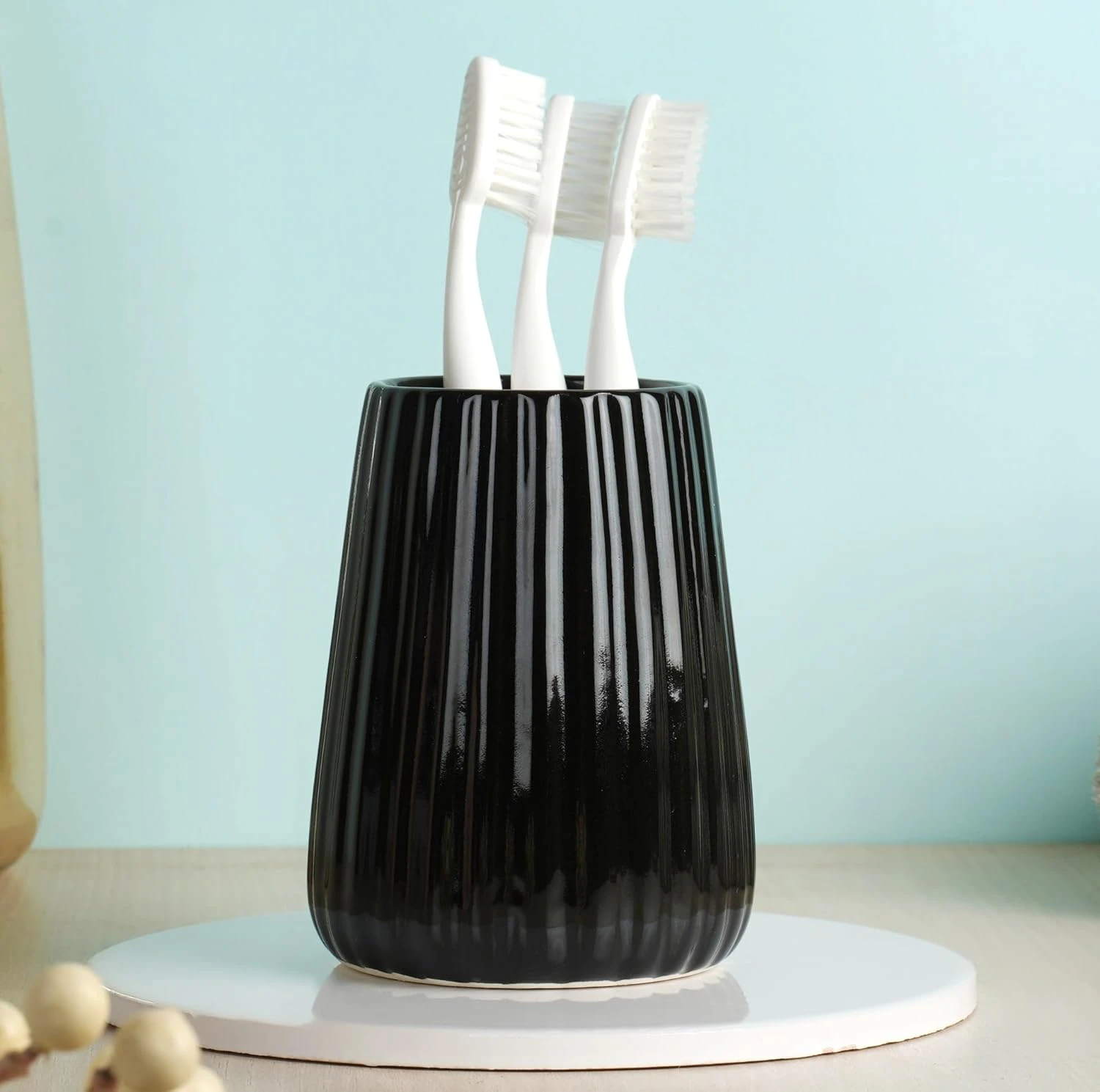 Ceramic Toothbrush Holders for Bathroom, Brush Stand for Bathroom, Tooth Brushes Holder, Toothbrush Stand, Brush Holder for Bathroom (Black)