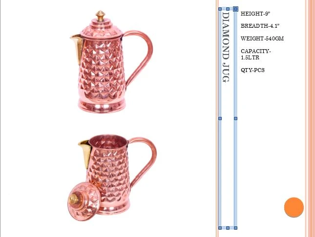 Diamond Jug Tower – 1.5 Litre Premium Copper Finish Designer Water Jug with Lid for Dining & Serving