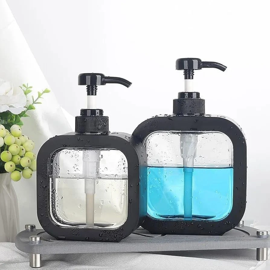 Digital Wave Multicolor Soap Dispenser for Bathroom and Kitchen Sink, Small Hand Soap Plastic Dish Soap Dispenser with Pump and Labels, Pack of 2
