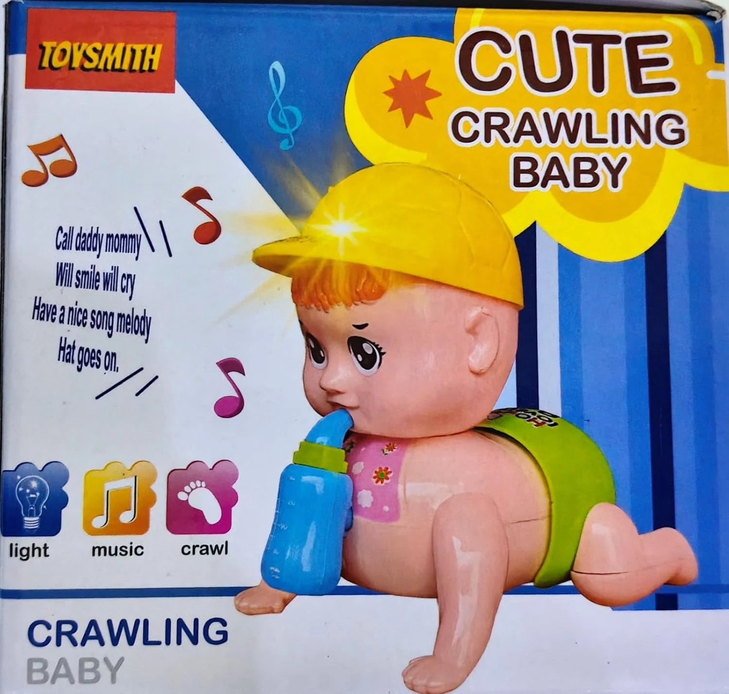 Cute Crawling Baby Toy with Music, Lights & Bottle | Battery Operated Interactive Crawling Doll for Kids (12+ Months)