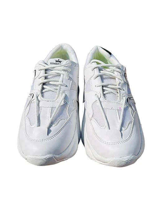 Men’s White Chunky Sneakers – Lightweight Breathable Mesh Casual Sports Shoes with Thick Sole