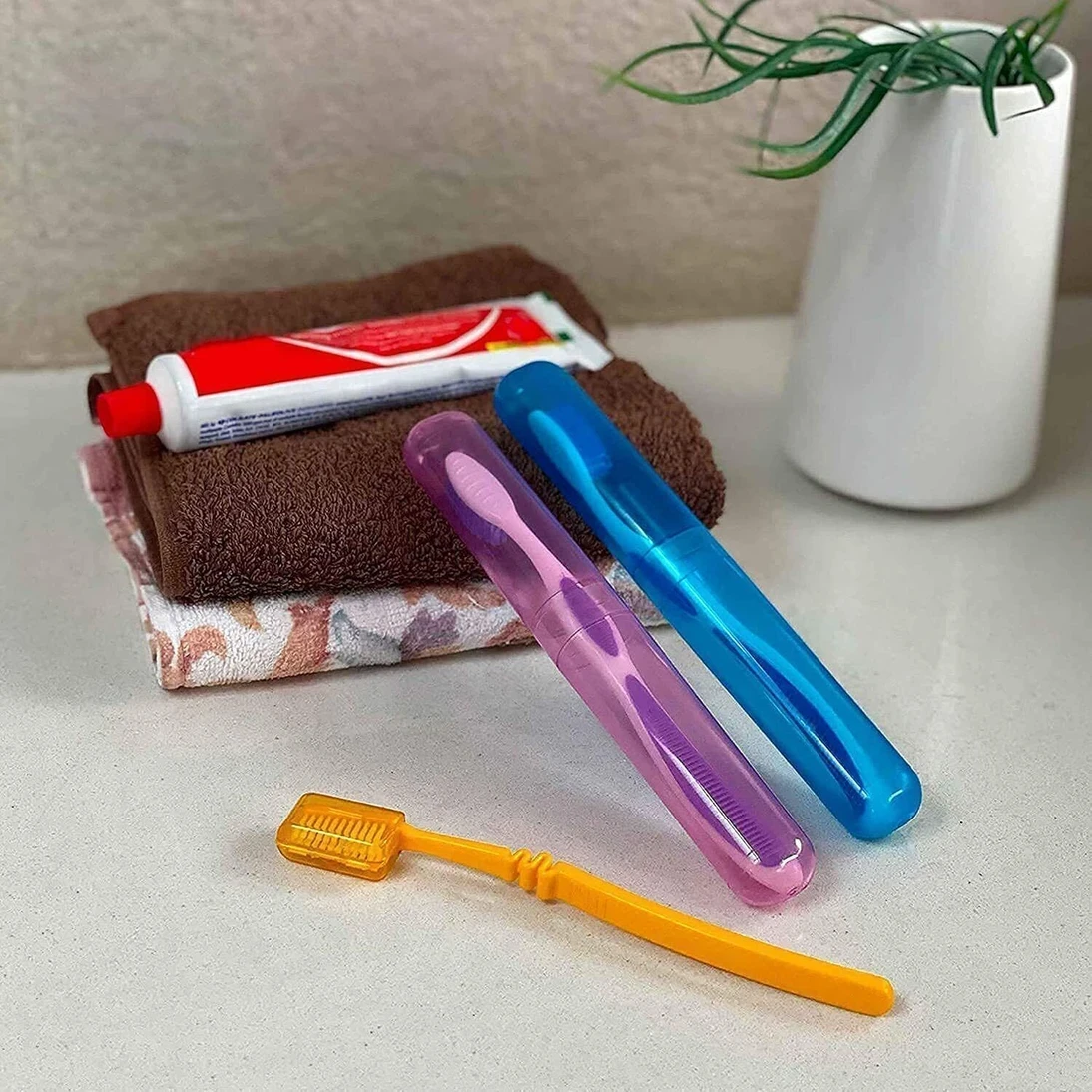 4 Pcs Bathroom Tooth Brush Holder Tube Cap Cover Protect Case Box Medium Toothbrush