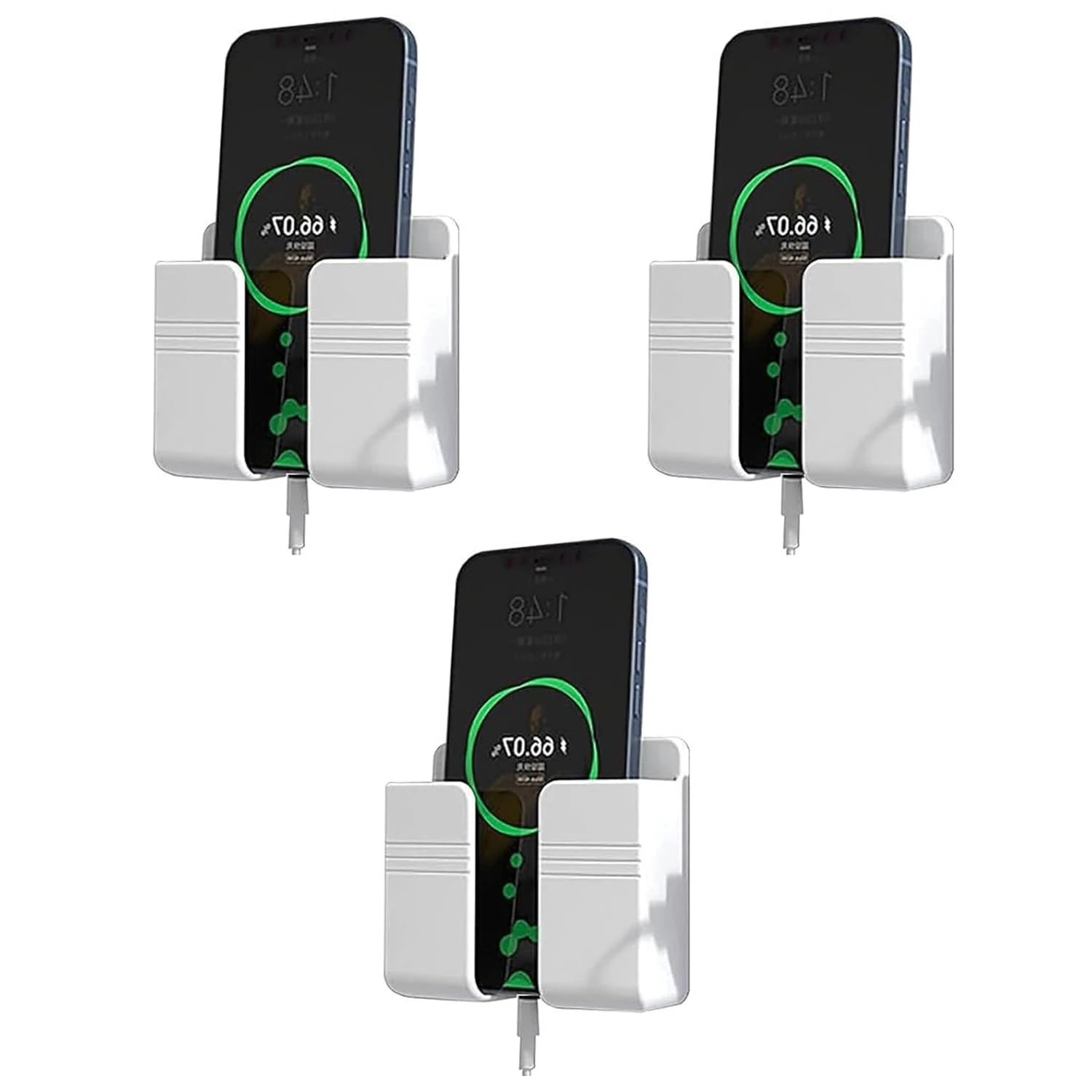 Wall Mounted Mobile Holder Storage Case for Remote, Wall Mounted Mobile Stand/Multi Purpose Stand with Hole for Phone Charging (White-P3, Pack of 3)