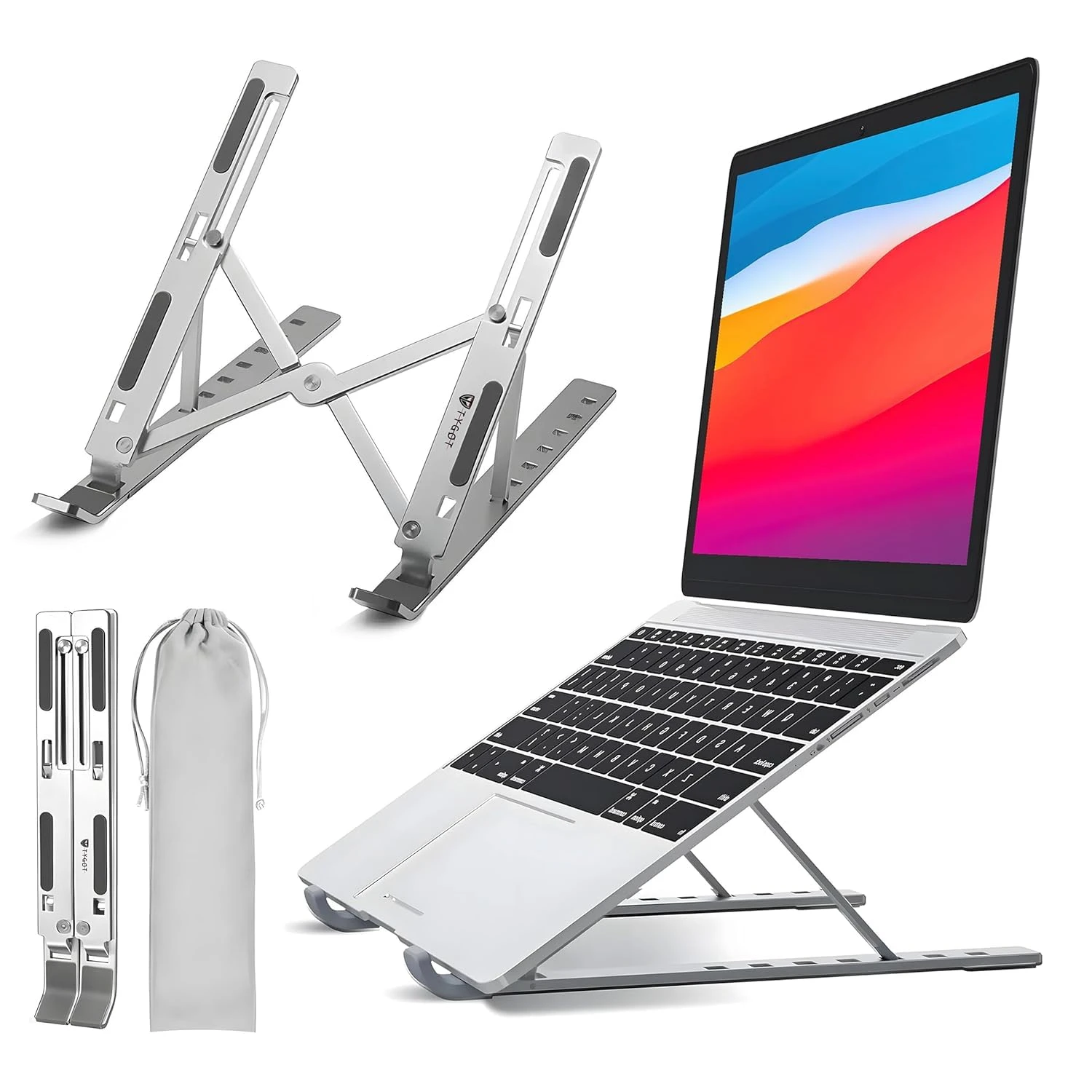 6 Angles Adjustable Aluminum Ergonomic Foldable Portable Tabletop Laptop/Desktop Riser Stand Holder Compatible for MacBook, HP, Dell, Lenovo & All Other Notebook (Grey)